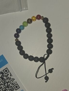 Matte Black Beaded Chakra Bracelet with Multicolor Accent Beads